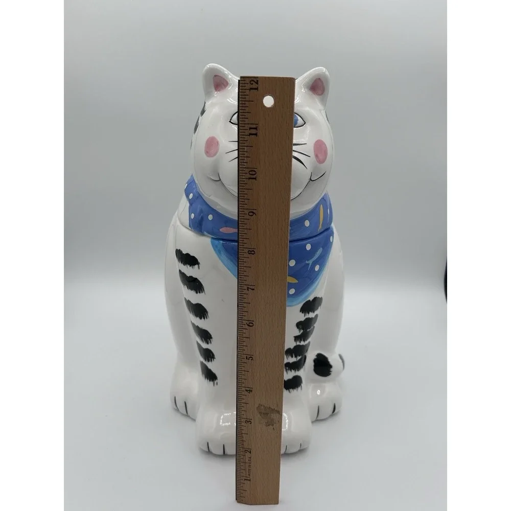 Vtg CoCo Dowley Cat Cookie Jar 1990 Blue Scarf Collectible Eye-Catching Decor